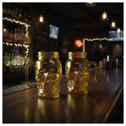 3 Mason Jar Calavera Amarillo Asa 16oz Sin Tapa Sin Popote