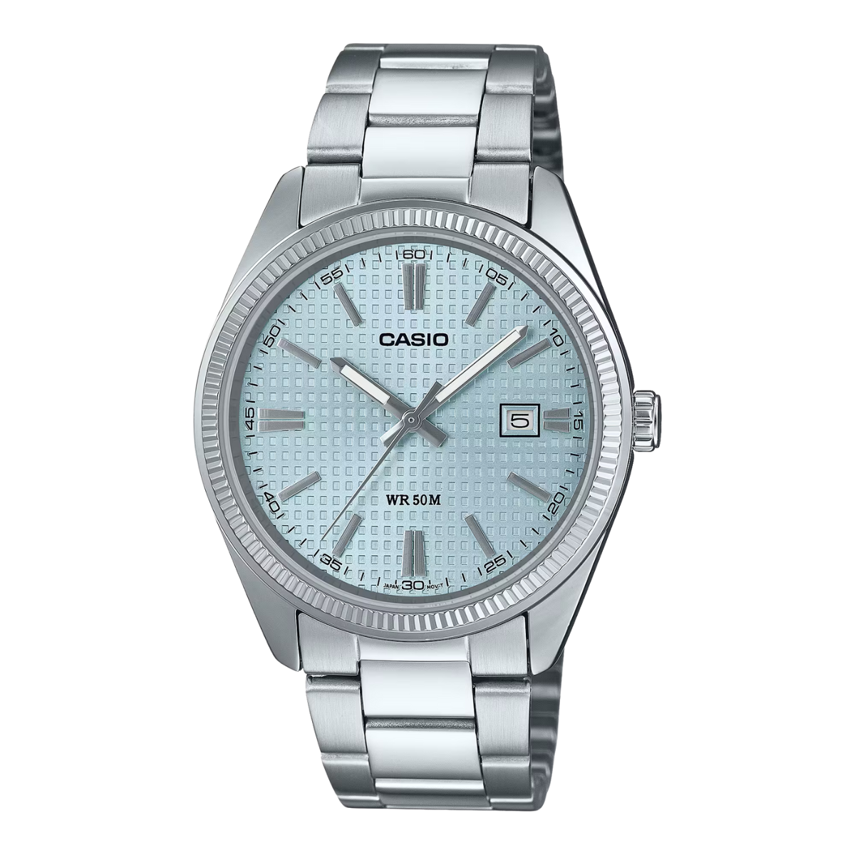 Reloj Casio Mtp-1302pec-2a Azul Cuadricula Acero Inoxidable