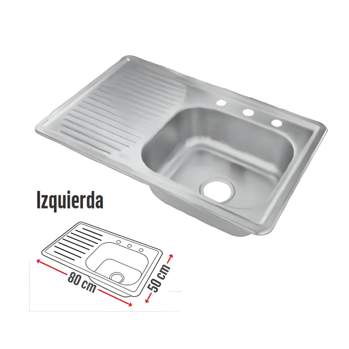 Meer Tarja Sencilla Sobreponer Escurridero Izquierdo 80×50×15 Calibre 14 MASTER 5PZ - CNX - empaque