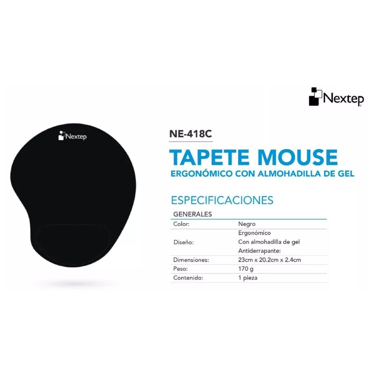 Mouse Pad Ergonomico Nextep Gel Descansa Muñecas Color Negro