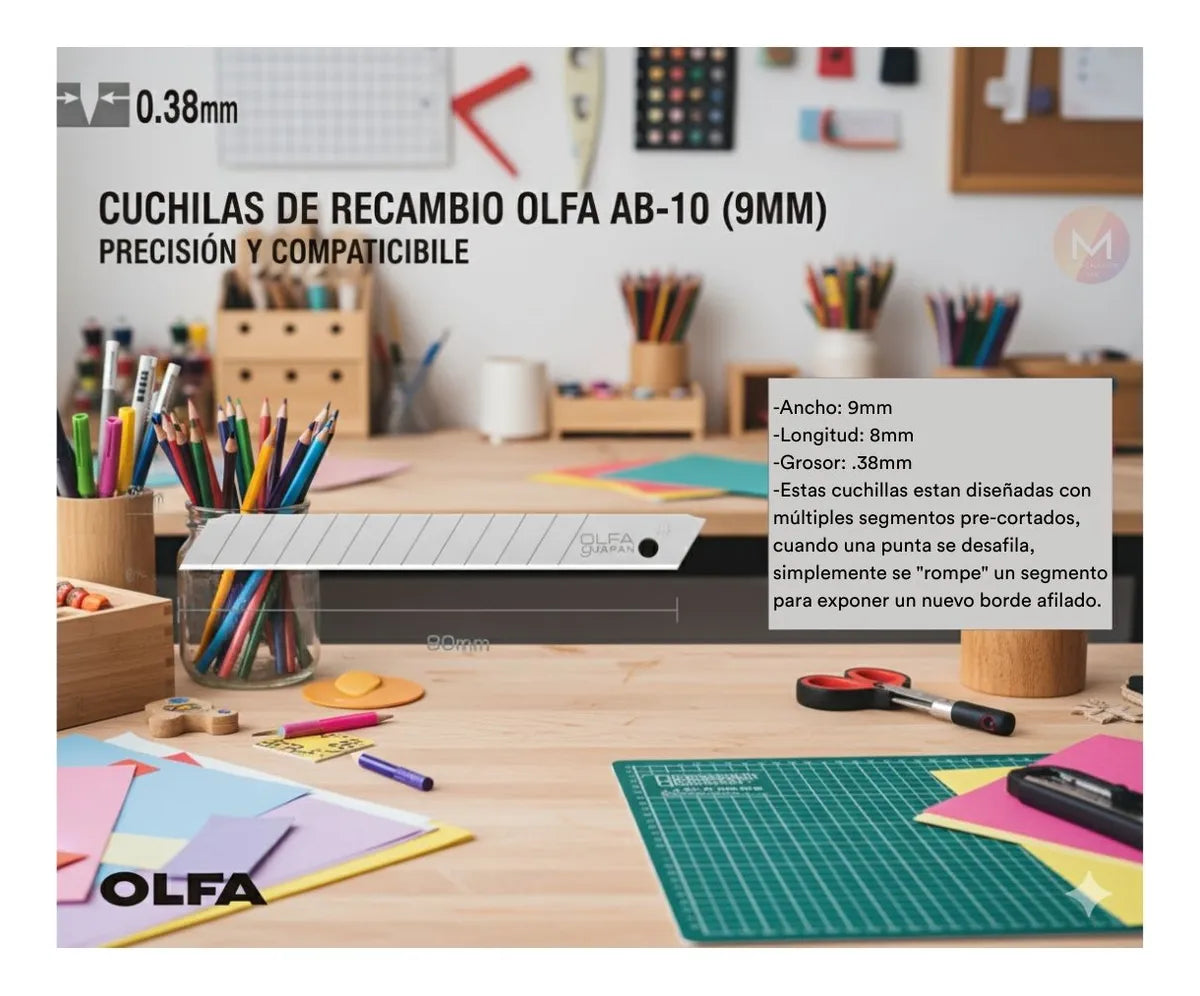 Pack 10 Hojas AB-10 OLFA Repuesto Cutter 9mm Estándar