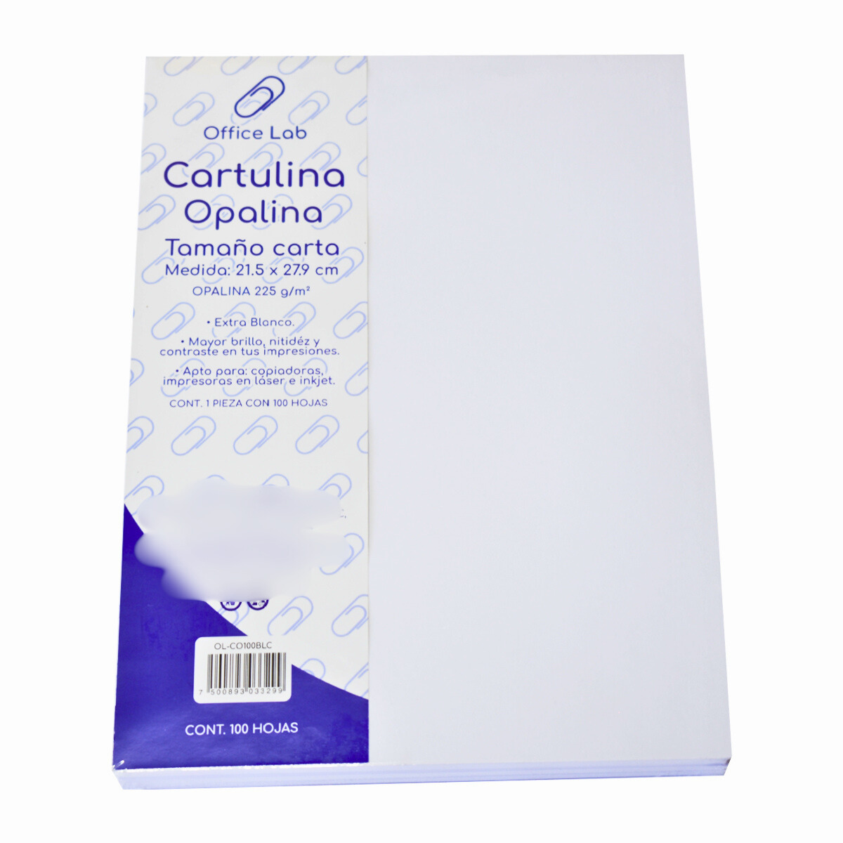 100 Hojas Cartulina Opalina Office Lab Tamaño Carta 225gr