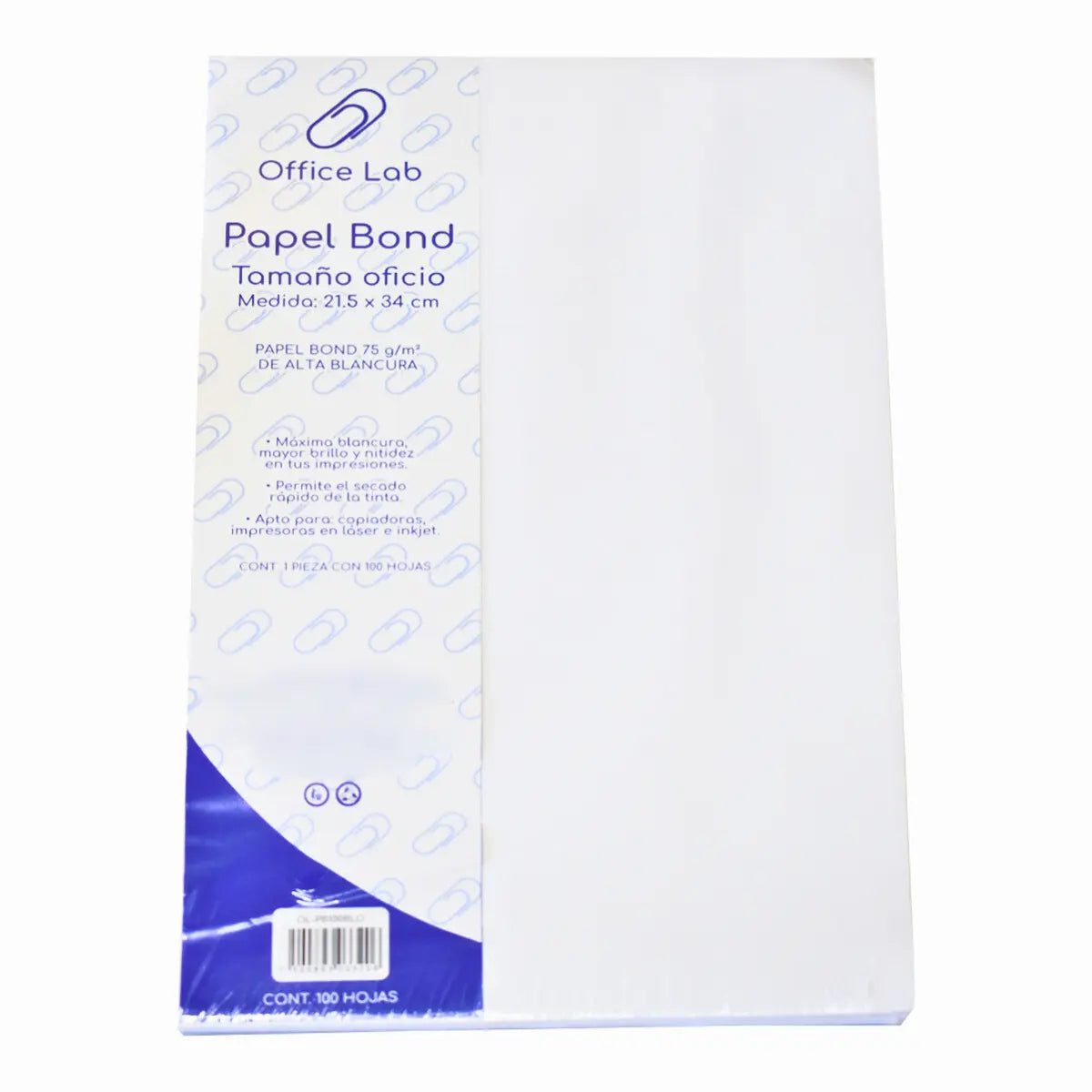 PAPEL BOND 100 HOJAS OFICIO 75 g - Office Lab - vista lateral