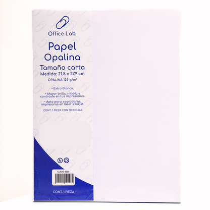 100 Hojas Papel Opalina Office Lab Tamaño Carta 125gr