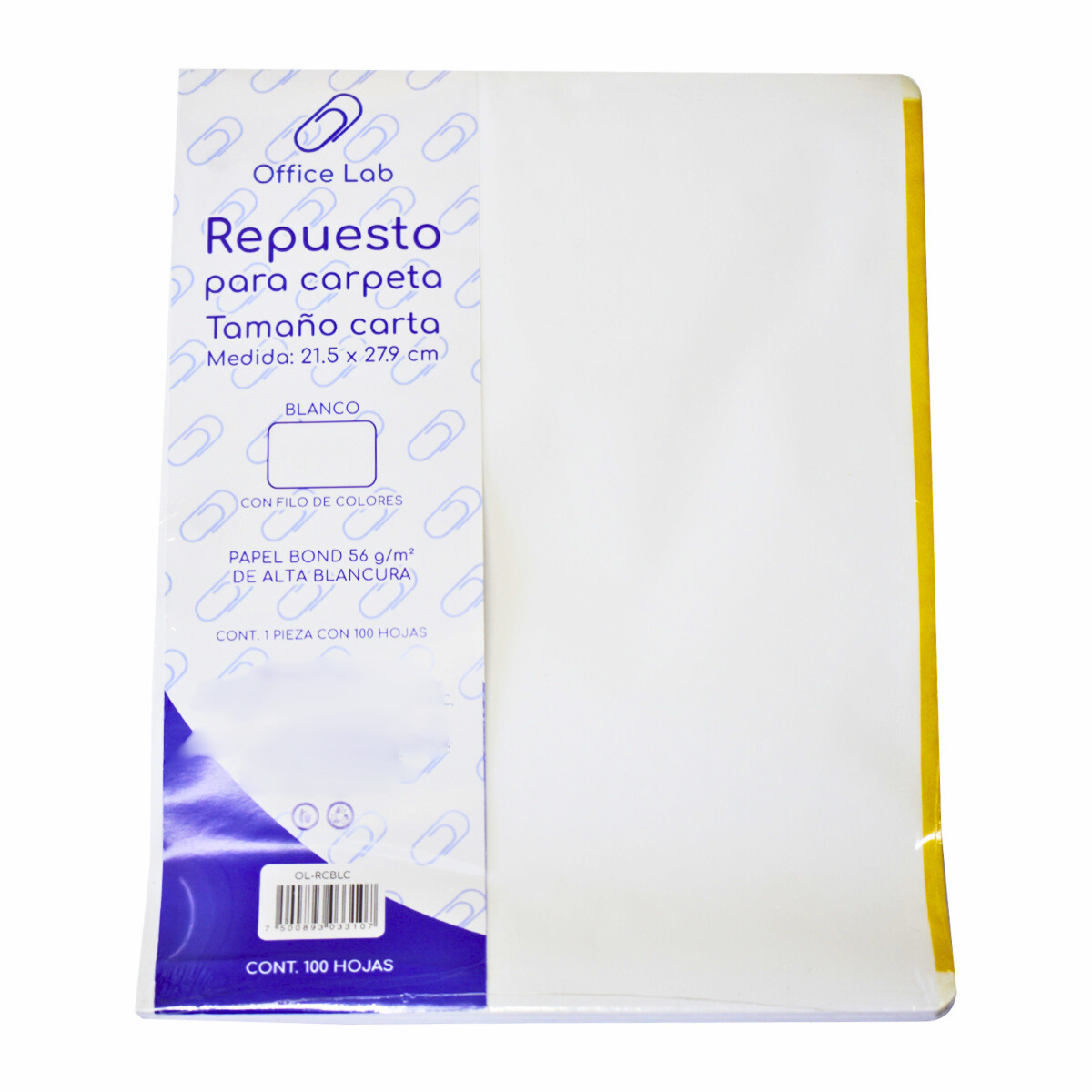 100 Hojas Repuesto Carpeta Office Lab Carta Blancas