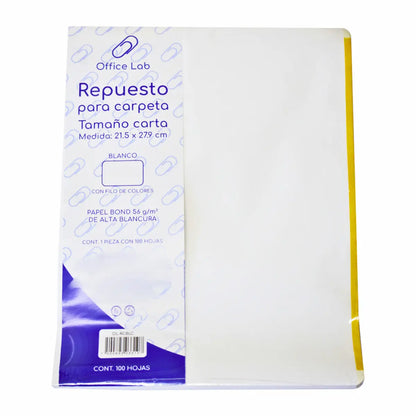 100 Hojas Repuesto Carpeta Office Lab Carta Blancas - Office Lab - vista lateral