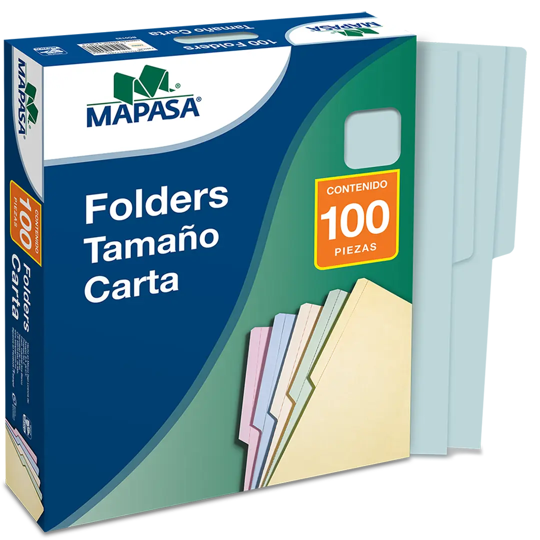 100pzs Folder Mapasa Tamaño Carta Color Azul Liso Mapasa