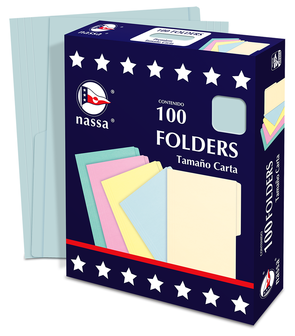 100 Folder Tamaño Carta Premium Nassa Oficina Color Azul