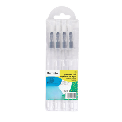 4 Pinceles Deposito Agua Barrilito Pa5310 Plastico Acuarela