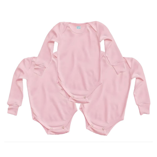 3pz Pañalero Liso Manga Corta Y Larga Ropa Bebé Color Rosa Claro