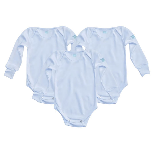 3pz Pañalero Liso Manga Corta Y Larga Ropa Bebé Color Azul Claro