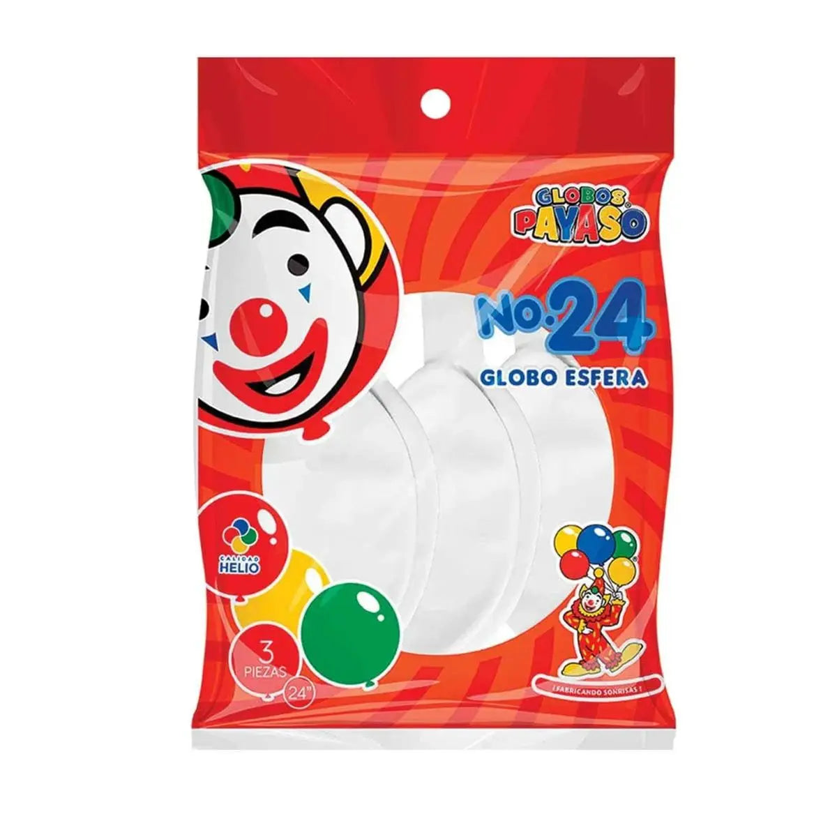 3pz Globos Payaso Gigante Esfera N° 24 Decoracion Fiestas Blanco - GLOBO PAYASO - vista trasera
