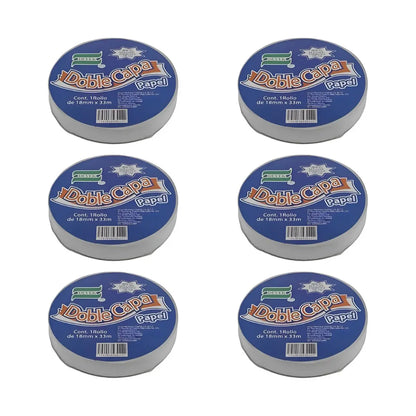 Pack 6 Cinta Adhesiva Doble Capa Papel de 18x33 Devek - Devek - vista lateral