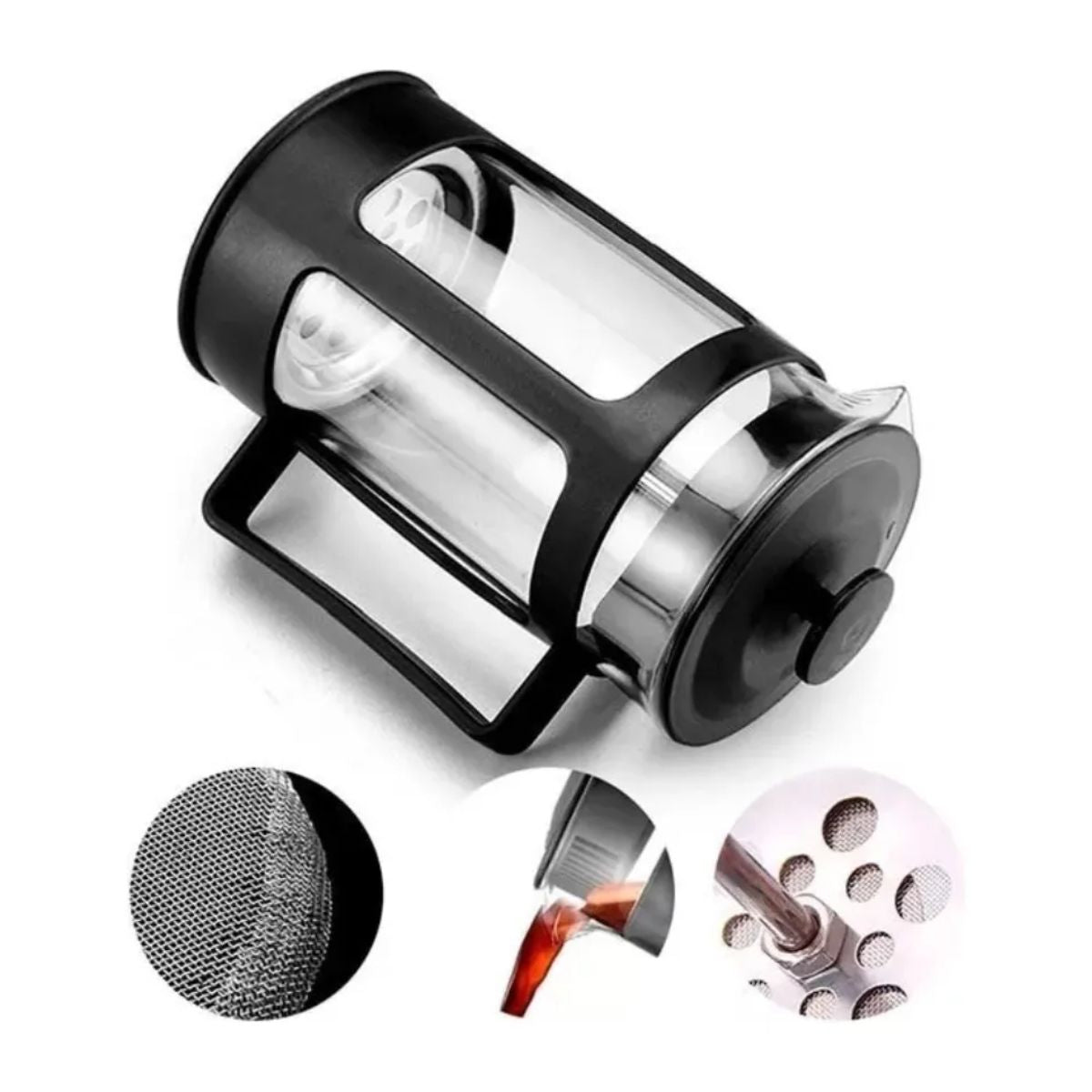 2pzas Cafetera Prensa Francesa 350ml Vaso Vidrio Color Negro Transparente