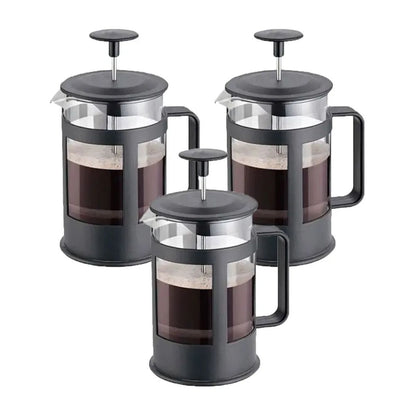 3pz Cafetera Prensa Francesa 800ml Vaso Vidrio Embolo Color Negro