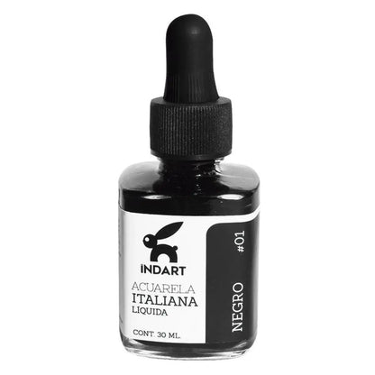 Acuarela Liquida Italiana Indart Frasco Vidrio 30ml Colores Negro - Indart