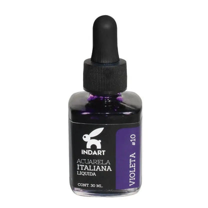 Acuarela Liquida Italiana Indart Frasco Vidrio 30ml Colores Violeta - Roel