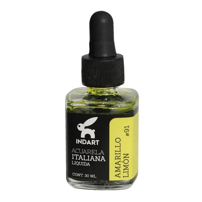 Acuarela Liquida Italiana Indart Frasco Vidrio 30ml Colores Amarillo Limon - Roel