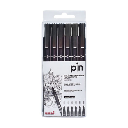 6 Estilografo Ultrafino Pin Uni Ball Color Negro Dibujo