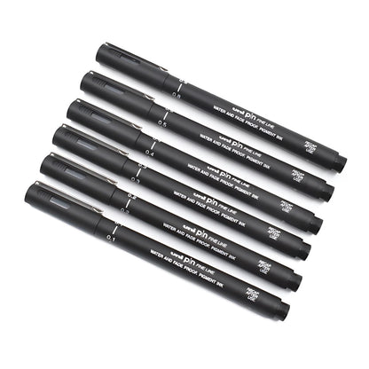 6 Estilografo Ultrafino Pin Uni Ball Color Negro Dibujo