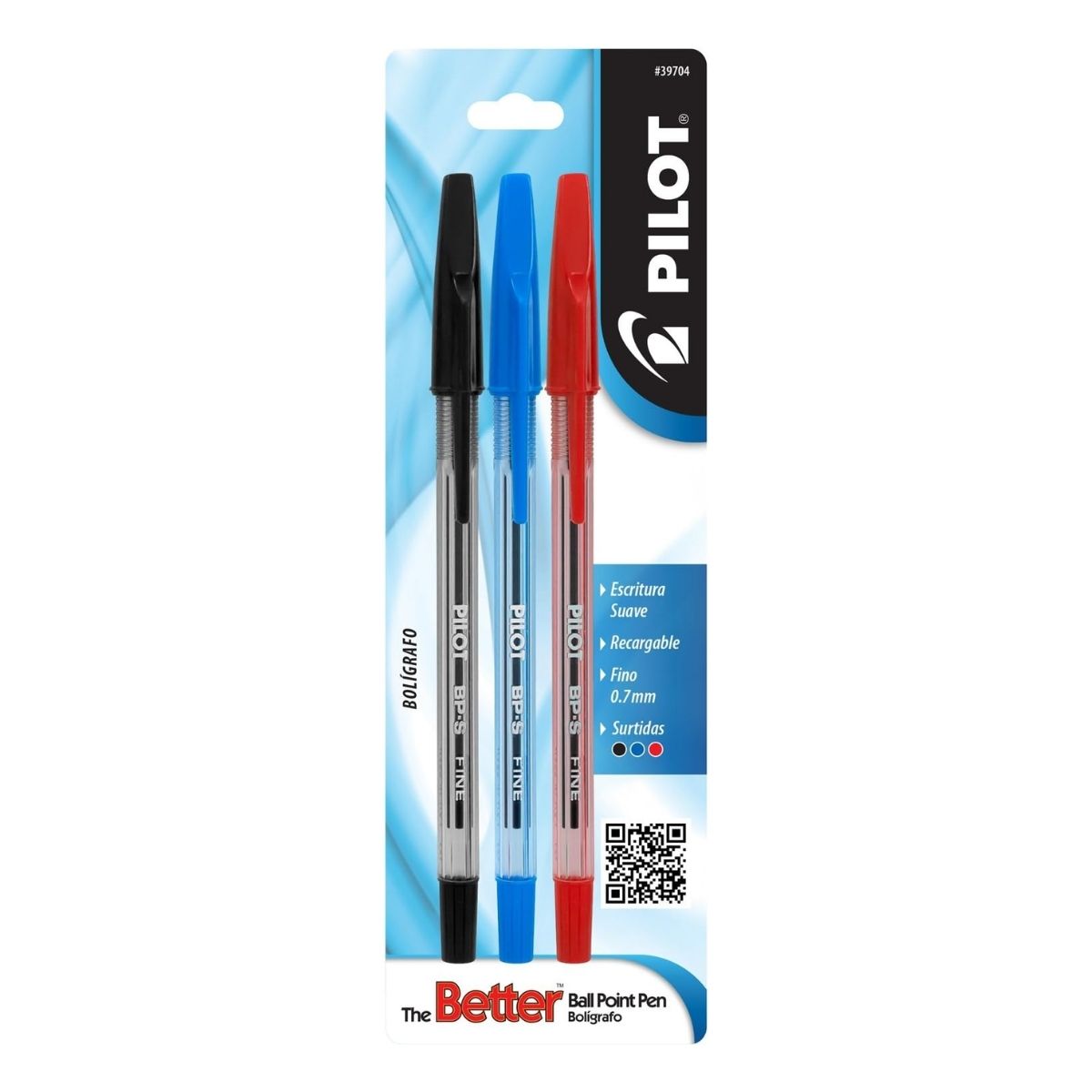 3 Boligrafo Pluma Pilot Bps Punto Fino Color Negro Rojo Azul