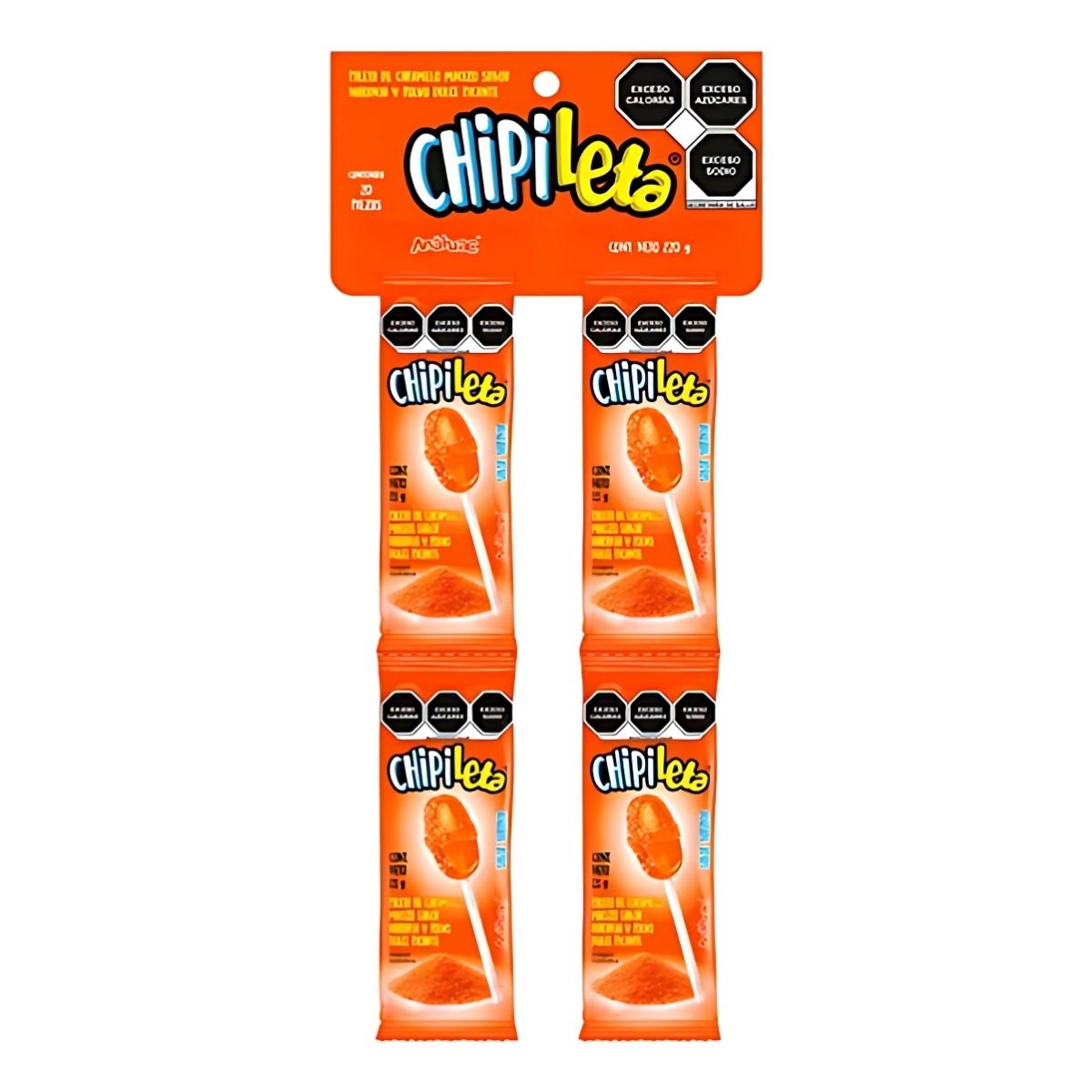 20 Paletas Caramelo Macizo Chipileta Polvo Sabor Naranja