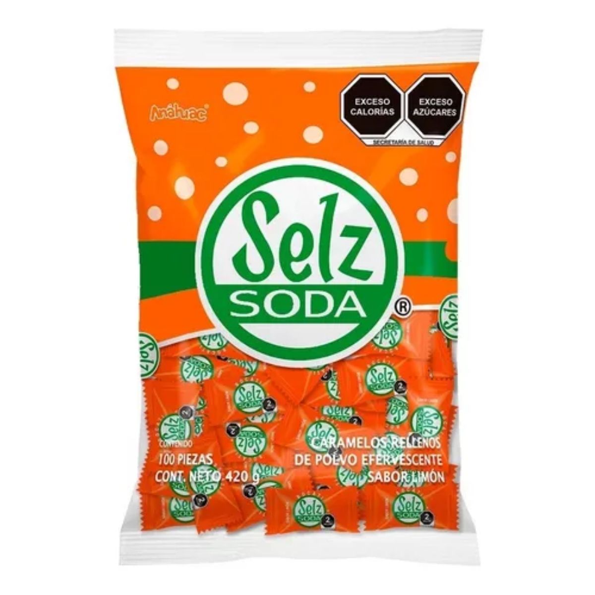 100 Dulces Caramelo Macizo Selz Soda Relleno Efervescente