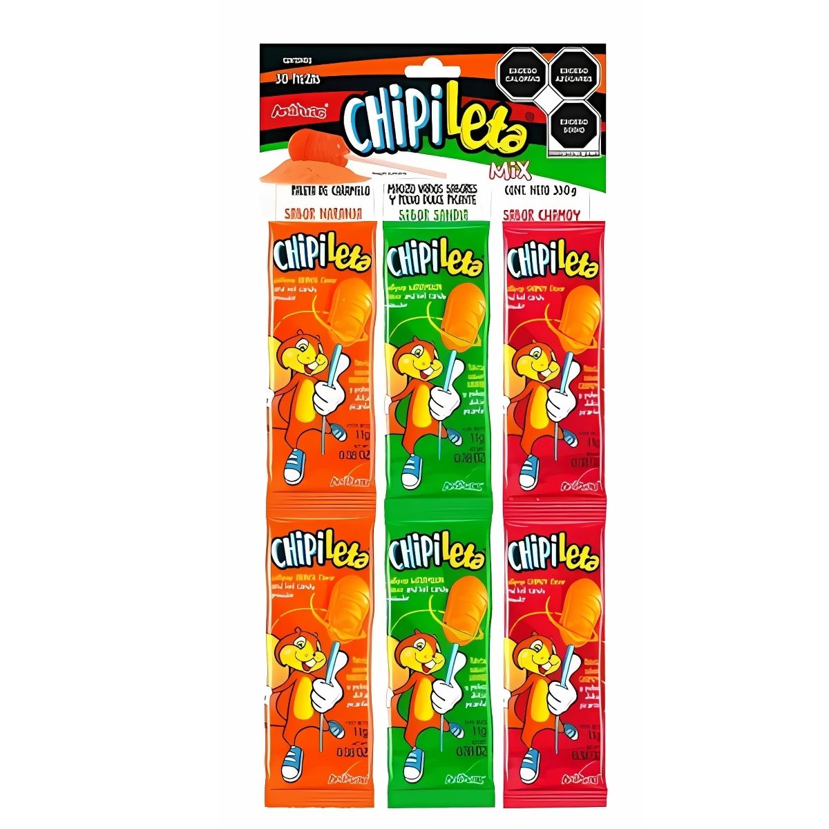 30 Paletas Caramelo Macizo Chipileta Polvo Sabores Surtido