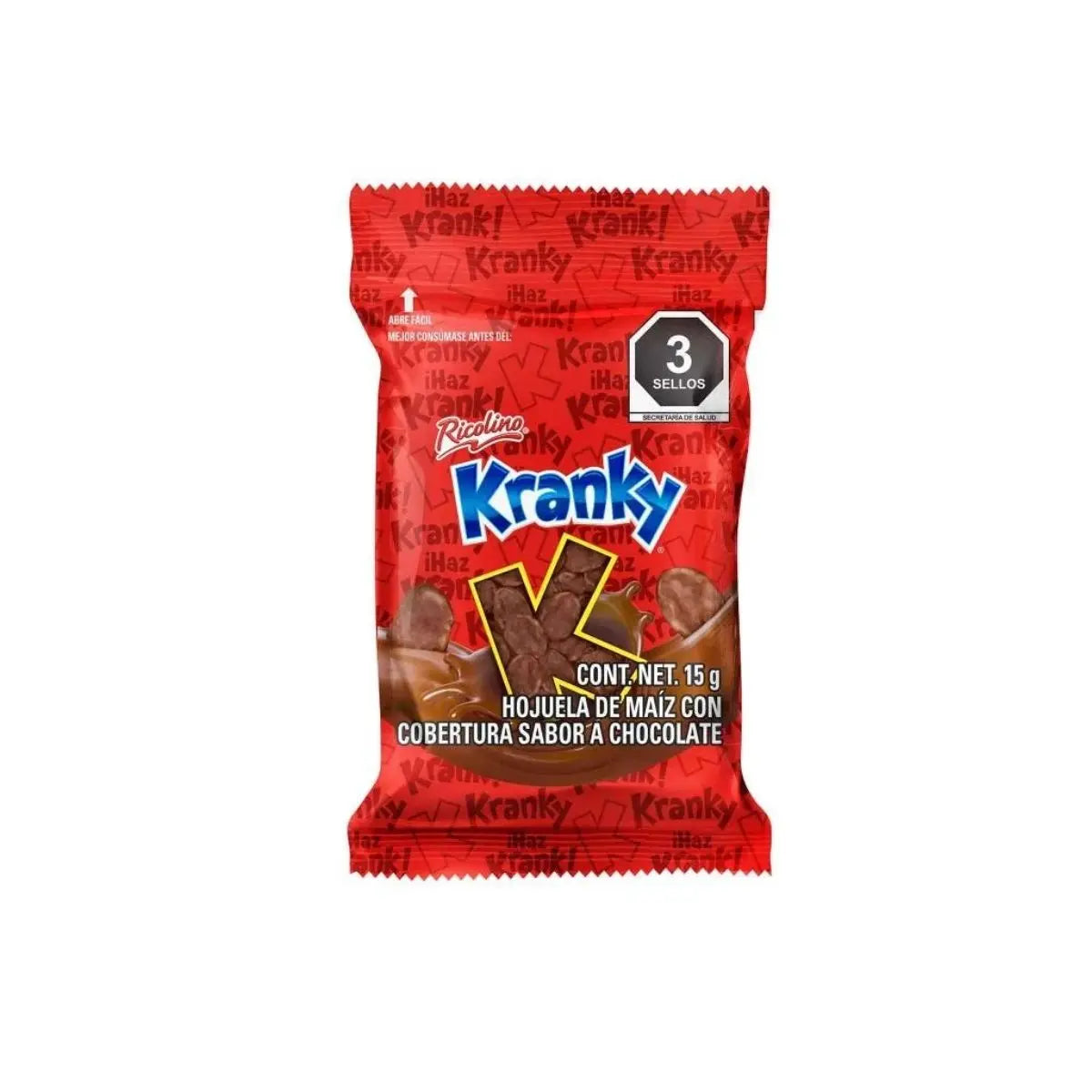 25pz Kranky Ricolino Hojuelas Cubiertas De Chocolate 375g - Pilot - vista lateral