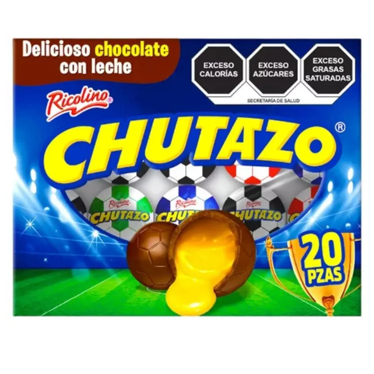 50pz Chutazo Balón Ricolino Chocolate Relleno De Rompope - Pilot - vista lateral