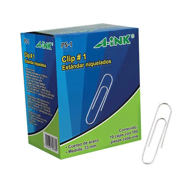 10 Caja Clip 100 C/u Estandar A-ink No. 1 Acero Papeles A-ink