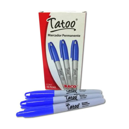 10 Marcadores Permanentes Tatoo Baco Punto Fino Azul Baco