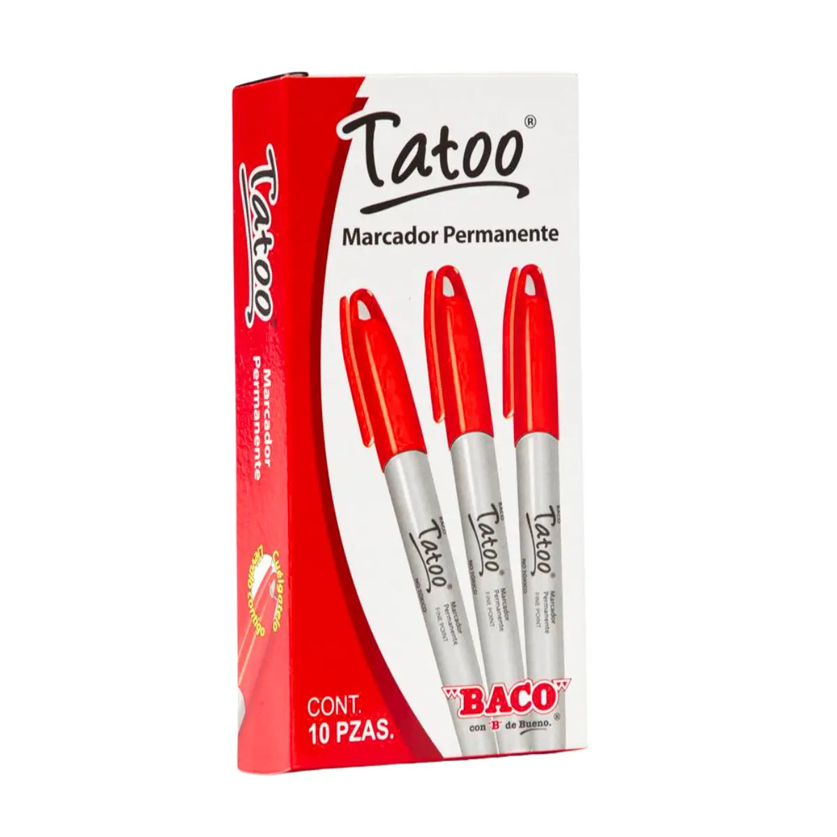 10 Marcadores Permanentes Tatoo Baco Punto Fino Rojo Baco