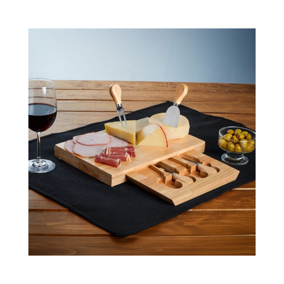 Set Tabla Cuchillo Tenedor Promoopcion Quesos Madera Cocina