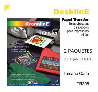 2 Pack Papel Transfer Telas Obscuras 10 Hojas Tr305 - Kronaline - accesorios