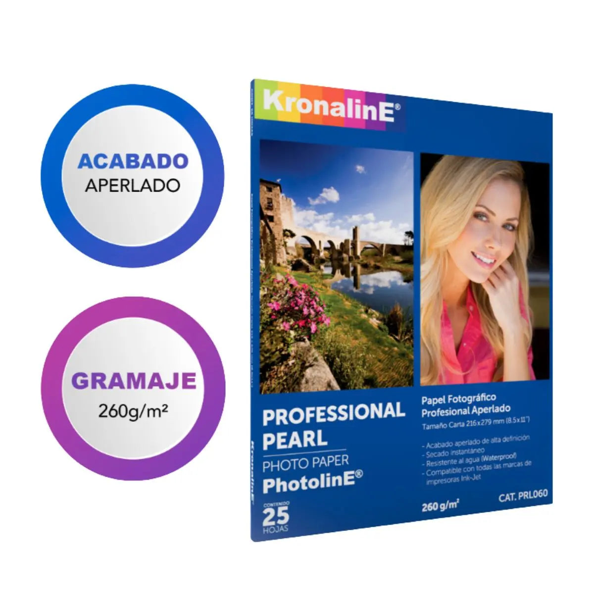Papel Fotográfico Aperlado Kronaline PRL060 Carta 25 Hojas c/u 3 PIEZA - Kronaline