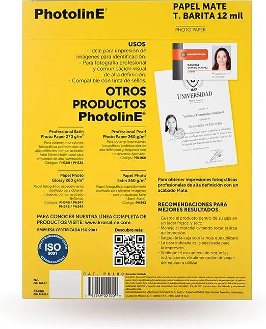 Papel Fotográfico Barita Mate Carta 100h Kronaline Pb100 - Kronaline - vista trasera