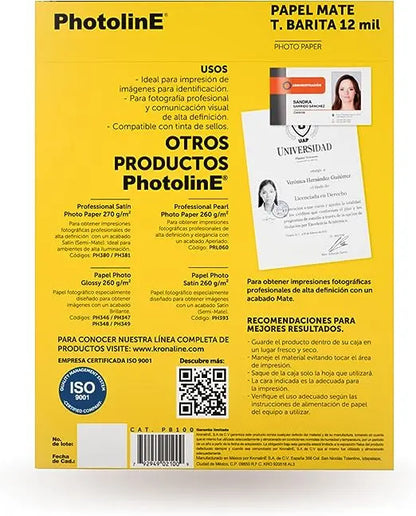 Papel Fotográfico Barita Mate Carta 100h Kronaline Pb100 - Kronaline - vista trasera