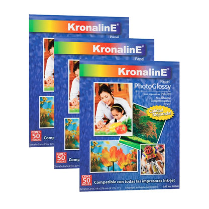 Papel Fotográfico Photoglossy Kronaline PH346 Carta 50 Hojas c/u 3 PIEZA - Kronaline - empaque