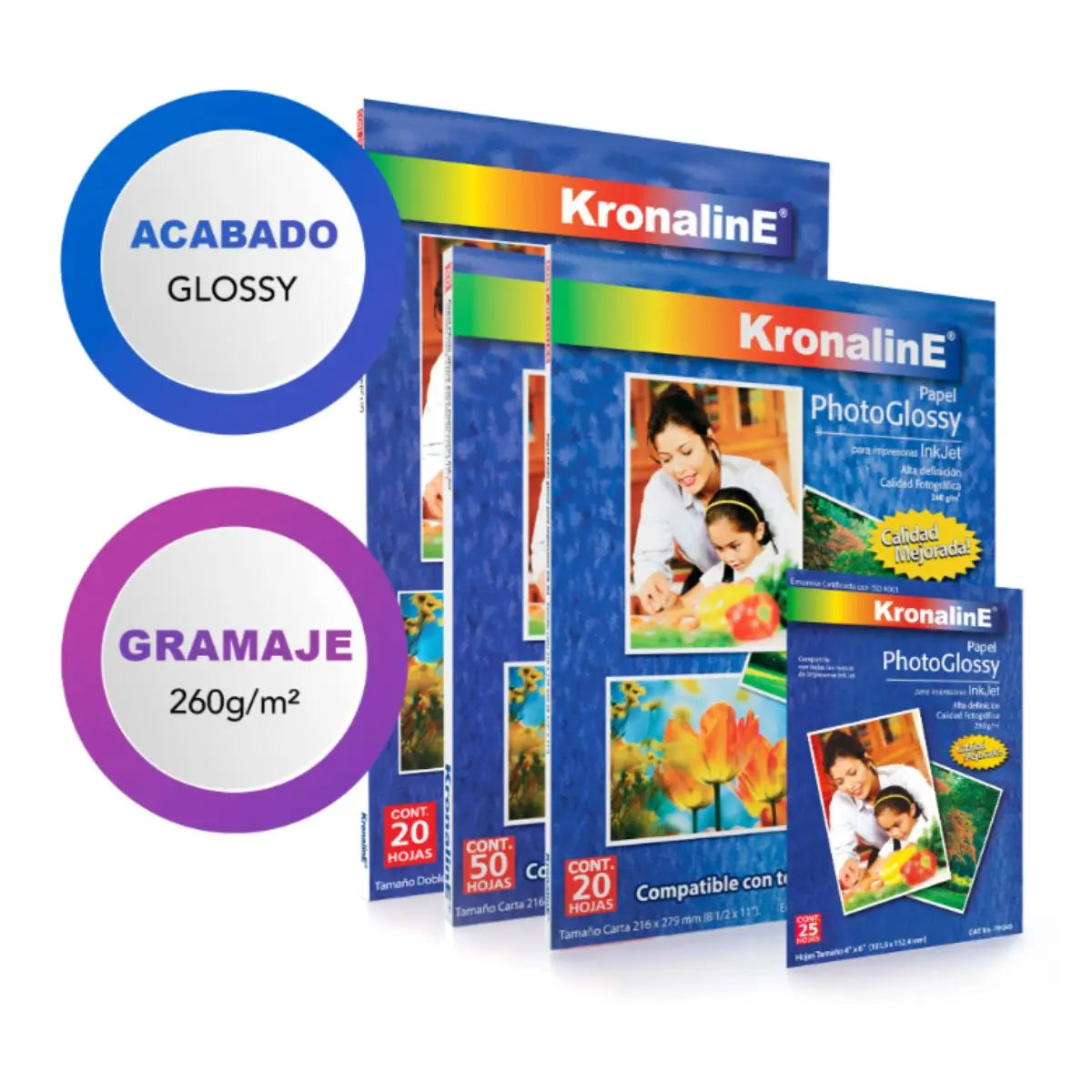 Papel Fotográfico Photoglossy Kronaline PH347 Carta 20 Hojas c/u 3 PIEZA - Kronaline - vista trasera