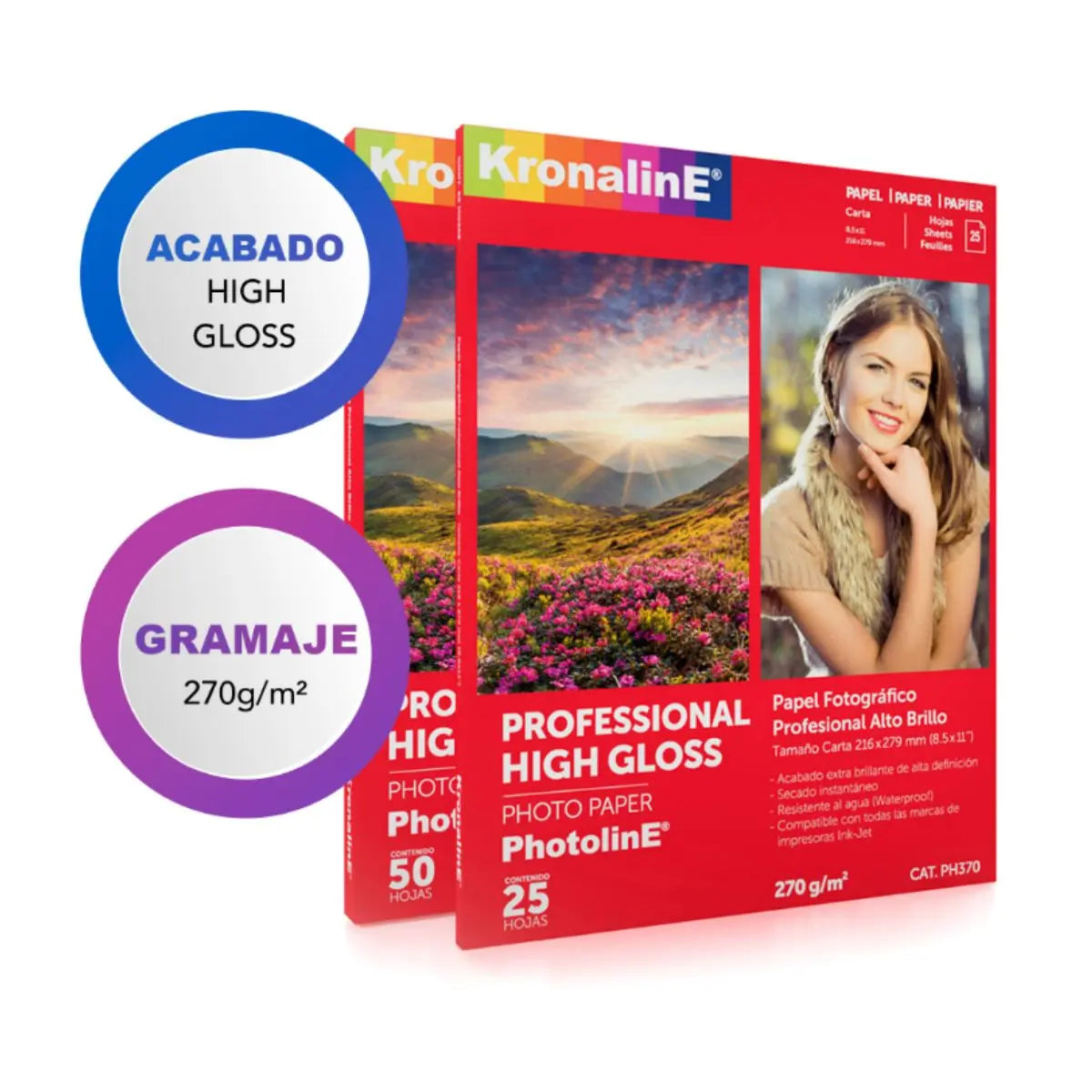 Papel Fotografico Brillante Carta Kronaline Ph371 50 Hojas c/u 3 PIEZA - Kronaline - accesorios