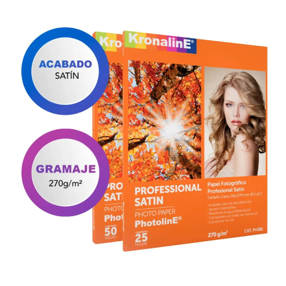 50 Hojas Papel Fotografico Satinado Carta Kronaline Ph380 - Kronaline - vista trasera