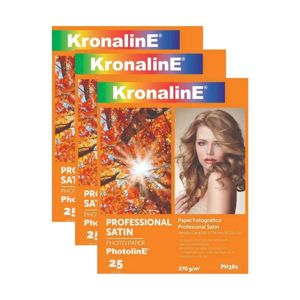 Papel Fotografico Satinado Carta Kronaline Ph381 25 Hojas c/u 3 PIEZA - Kronaline - accesorios