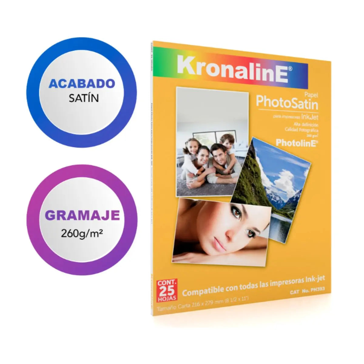 Papel Photo Satin Inkjet Kronaline Ph393 Carta 260g 25 Hojas c/u Kronaline