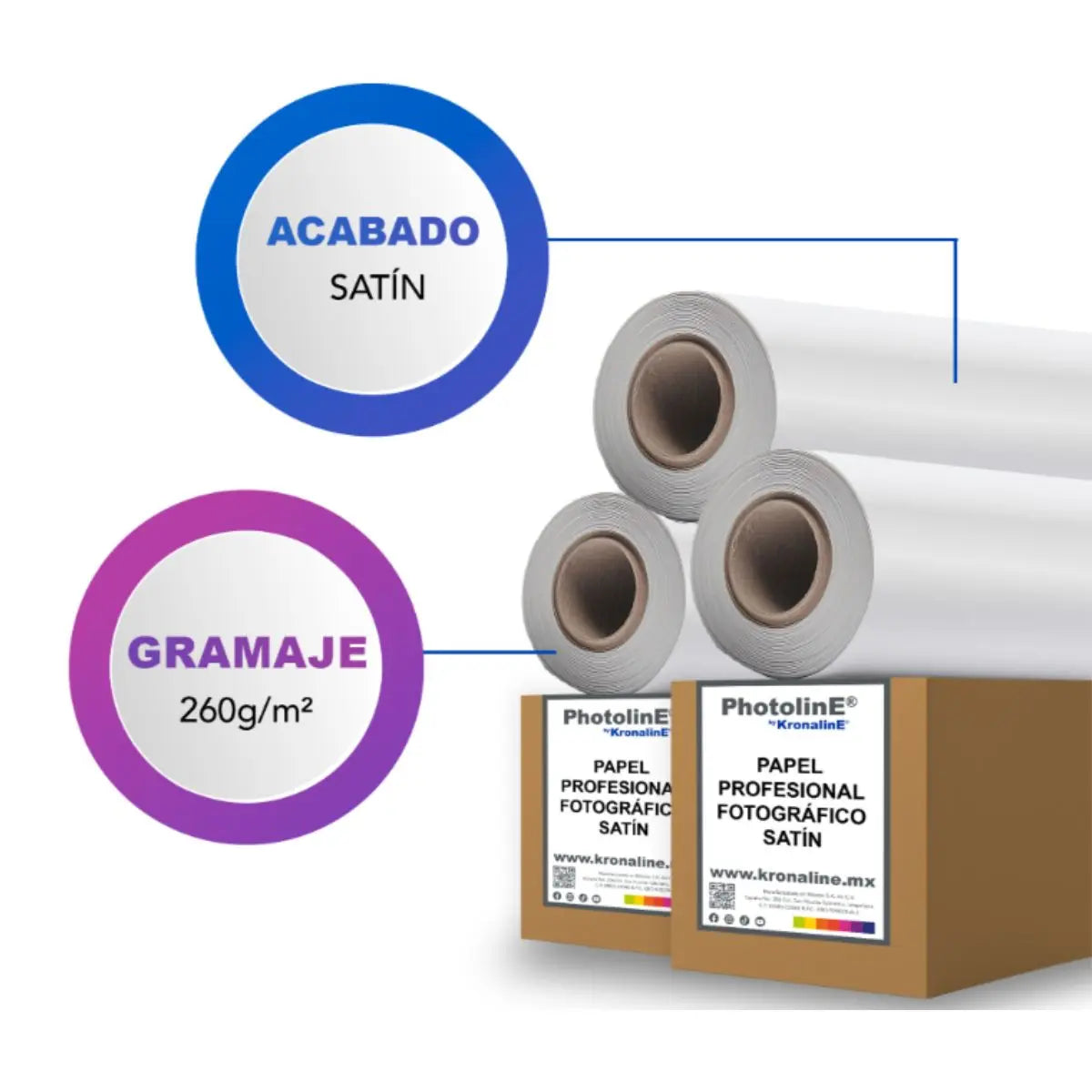 Papel Satin Profesional p/Fotografía y Diseño 260G/M 10Mil N2 0.61x30m PST047 - Kronaline