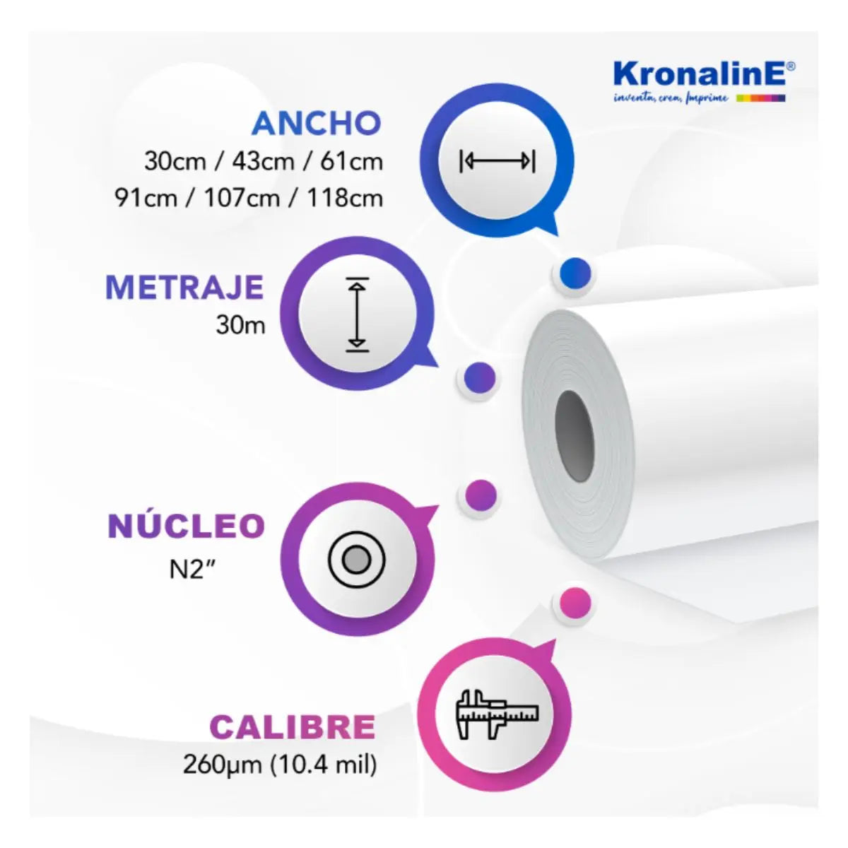 Papel Satin Profesional p/Fotografía y Diseño 260G/M 10Mil N2 0.61x30m PST047 - Kronaline - vista lateral