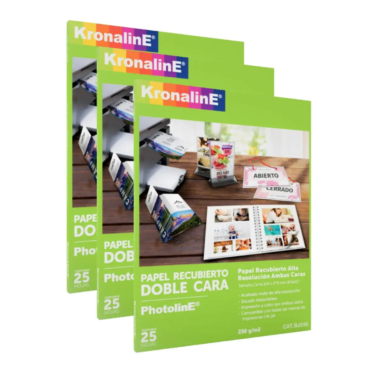 Papel Recubierto Alta Resolución Kronaline BJ240 Doble Cara 25 Hojas c/u Kronaline
