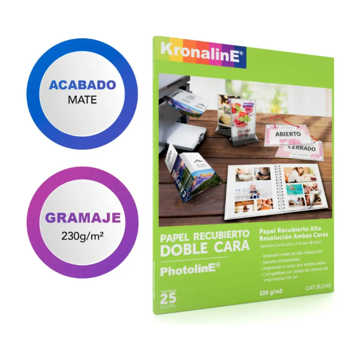 Papel Recubierto Alta Resolución Kronaline BJ240 Doble Cara 25 Hojas c/u Kronaline