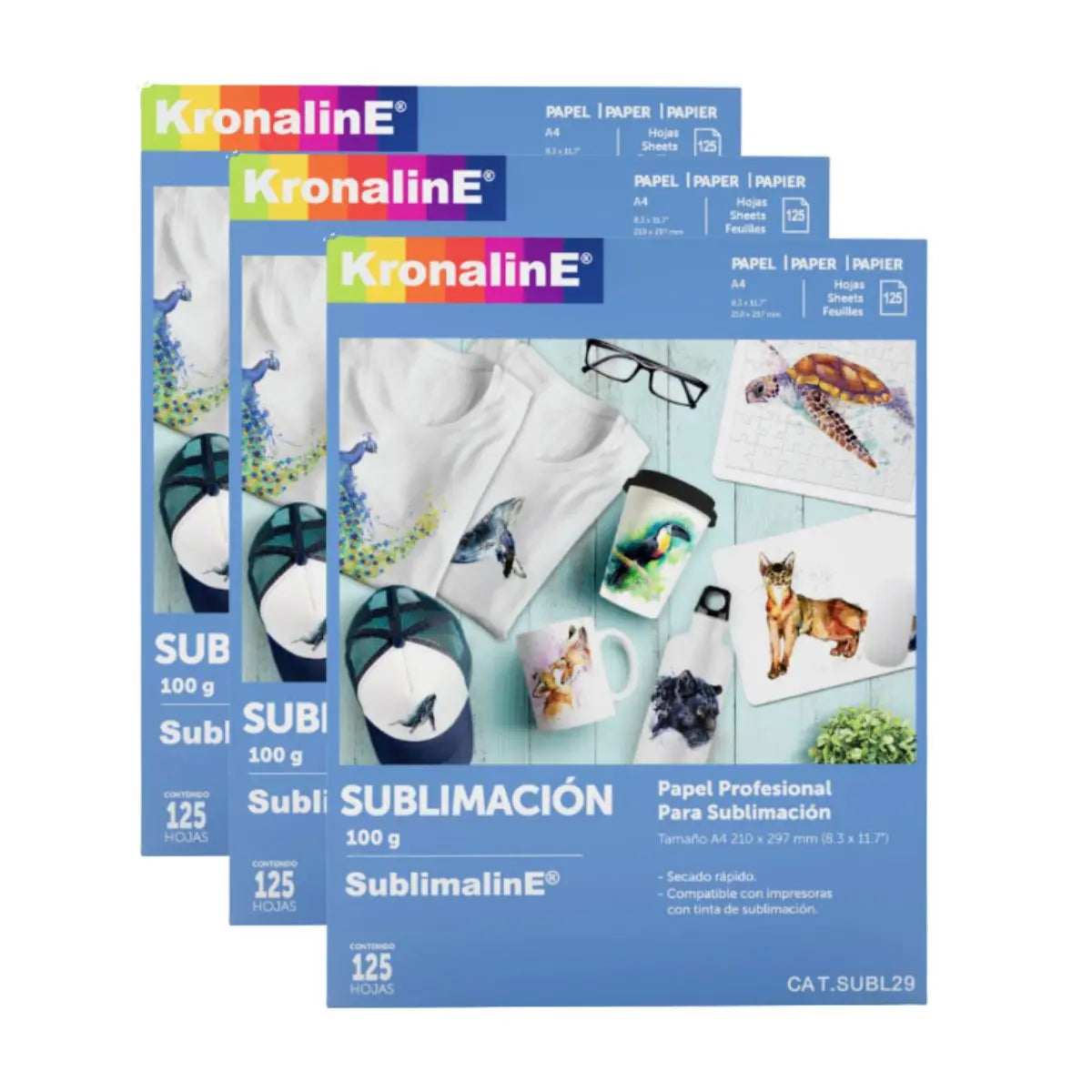 Papel Sublimacion Sublimar Kronaline Subl29 0.21 x 0.29.7 m 125 Hojas c/u 3 PIEZA - Kronaline