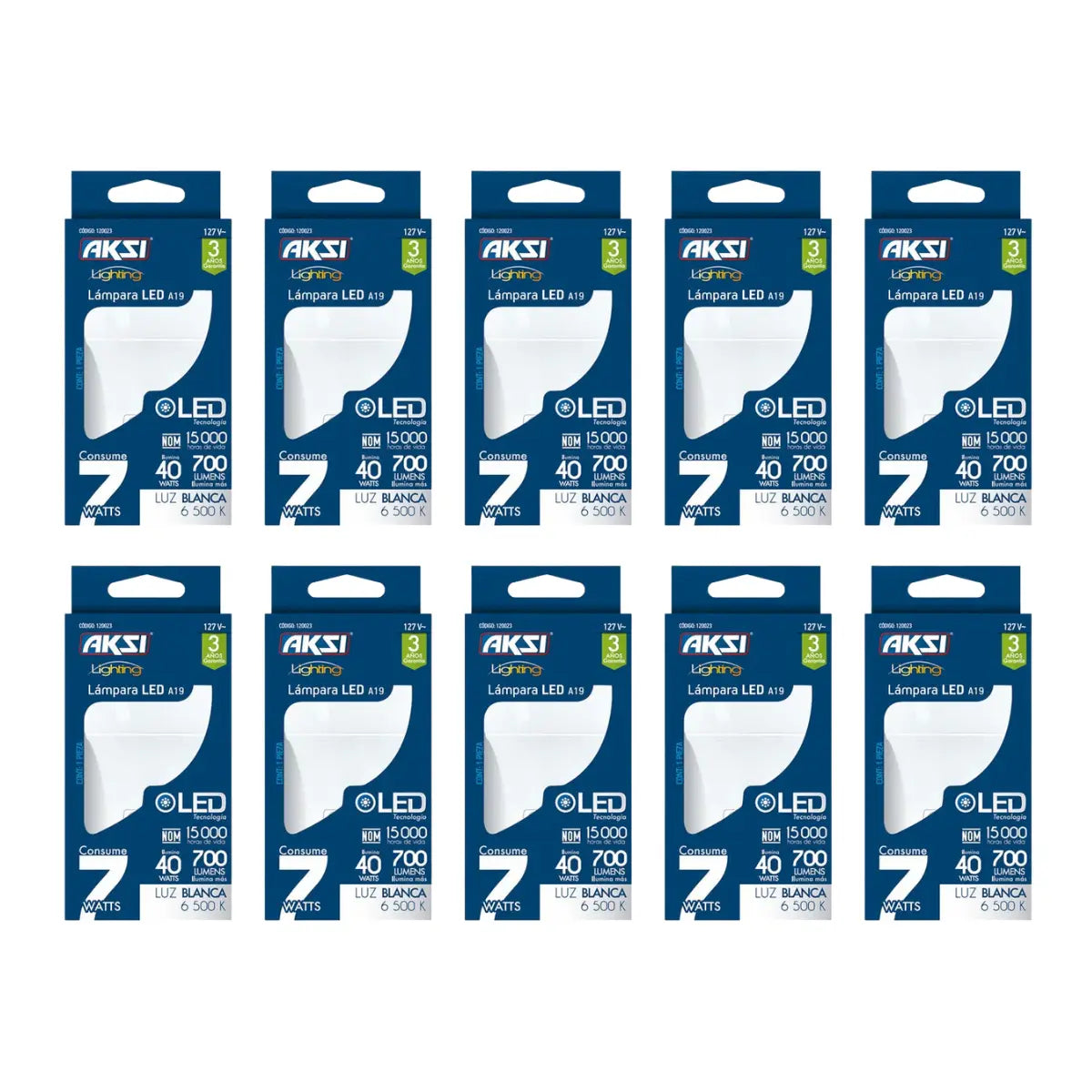 Paquete de 10 Focos LED A19 Aksi 7W Luz Blanca - Aksi - vista lateral